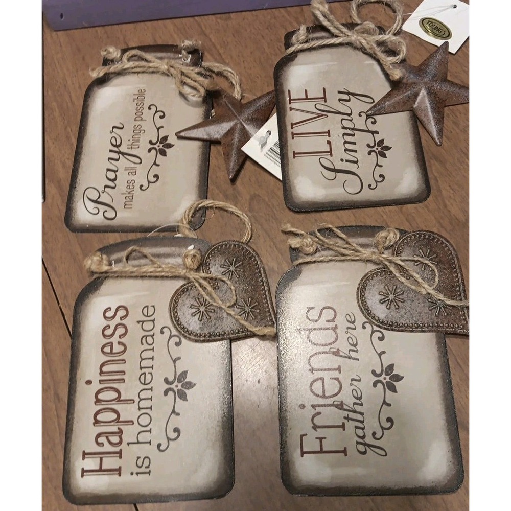Young's Inc. Set of 4 Mason Jar Style Design Tin Metal Wall‎ Hanging Live Prayer